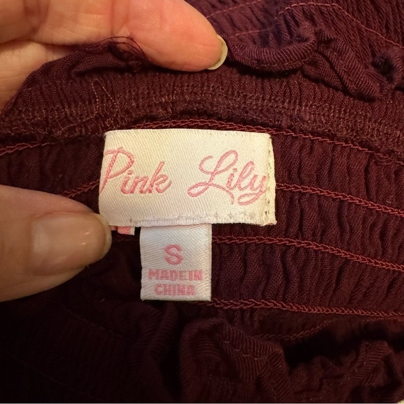 Pink Lily Wine Colored Smocked Long Sleeve Mini Dress - Picture 5 of 7